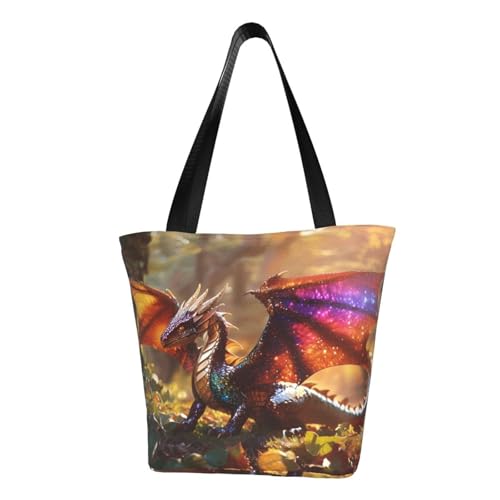 Magical Dragon Print Lightweight Shoulder Bag Summer Outings Tote Bags Travel Hiking Work Casual Use