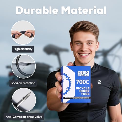 Image of Heavy Duty 700c Bike Tube 700 x 23-25c 28-32c 35-43c Butyl Rubber, 28 Inch Road Bicycle Tire Inner Tube Replacement 2 Pack with Tire Levers