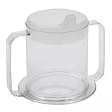 PENINSULA LOVE Double Handle Adult Sippy Cup Transparent Plastic Mug Elderly Drinking Aids Feeding Cup Spill Proof Handicap Mug for Hot and Cold Beverages