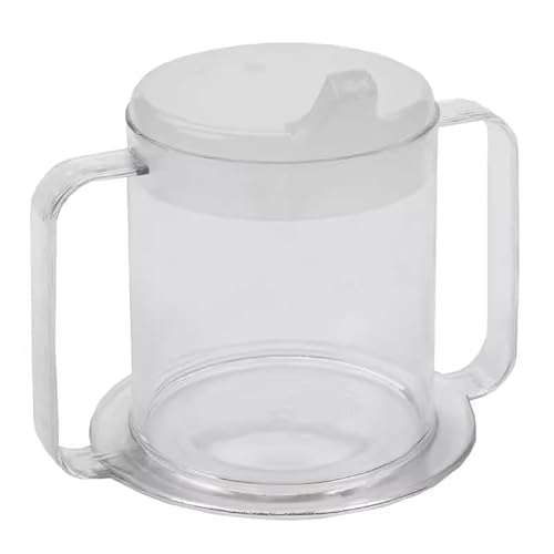 PENINSULA LOVE Double Handle Adult Sippy Cup Transparent Plastic Mug Elderly Drinking Aids Feeding Cup Spill Proof Handicap Mug for Hot and Cold Beverages
