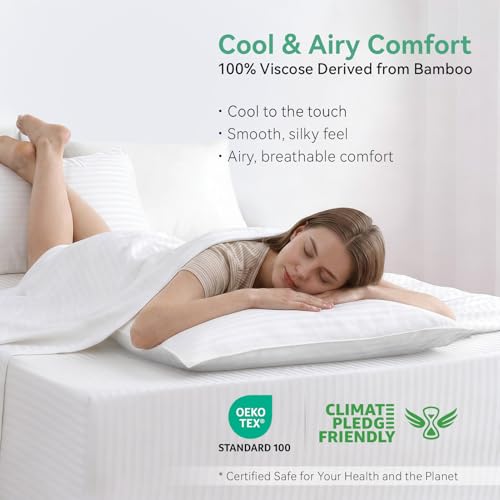 Cooling Sheets Set King Size, Viscose Derived from Bamboo for Hot Sleepers, Double Stitching, Deep Pocket to 16 Inch, Silky Soft and Breathable Bedding, 4PC (King, Jacquard White) by HOT SLEEPER SHEETS - Used condition - Image 2
