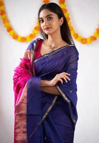 Image of Women's Cotton Woven Soft Sarees With Attach Blouse Piece.