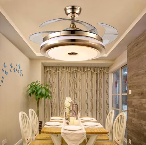 Glowave™ Golden 42″ Chandelier Fan with 4 Transparent Retractable ABS Fan Blades Ceiling Fan Light with Remote Control 6 Speed function – Tricolour Dimmable |White, Warm White, Natural White| (Golden) Glowave™ Golden 42″ Chandelier Fan with 4 Transparent Retractable ABS Fan Blades Ceiling Fan Light with Remote Control 6 Speed function – Tricolour Dimmable |White, Warm White, Natural White| (Golden)