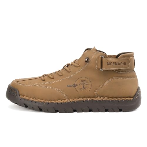 Image of Men's Handmade Suede High Boots Shoes for Waterproof Hiking Camping Slip-On Driving Walking Deck Loafers High Top Chukka Boots Mens