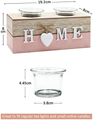 Afuly Candle Holders Pink Wooden White Heart Glass Rustic Tea Light Candle Holder for Living Room Bedroom Bathroom Shabby Chic Home Decor Gifts