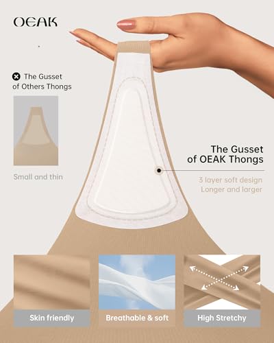 Image of OEAK Seamless Thongs for Women Invisible Thongs No Show Thong Panty Liners Tangas Comfortable Workout G-Strings Underwear Skin Nude XS