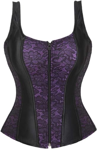 Image of Women's Lace up Gothic Jacquard Shoulder Straps Tank Overbust Shaper Corset Bustiers Top