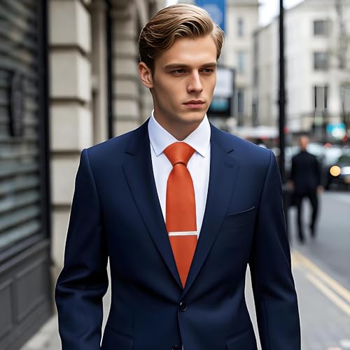 Image of YourTies Skinny Ties for Men Satin 2.4 inch Slim Necktie with Pocket Square Tie Clip Set Solid Color Wedding Party Business