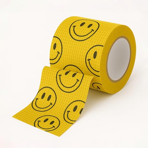 JorVet 2 Inches Cohesive Bandages | Fun Self-Adhesive Wrap for Animal Wound Care | Easy Tear, No Scissors Needed | Individually Wrapped Vet Tape, Secure & Flexible | Smiley Face Yellow | Pack of 12