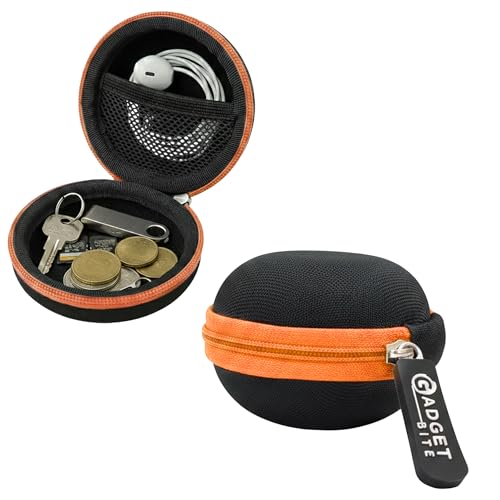 Image of GadgetBite Earphone Carrying Case, Multi-Purpose Travel Organizer for Earphones, Headsets, Pen Drives, SD Cards, Shock-Proof Ballistic Nylon, Soft Fabric, Mesh Pocket for Accessories - Orange