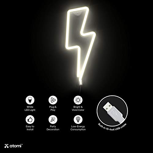 Image of Atomi Smart Neon LED Light I Decorative Wall Art for Bedrooms, Bars & DIY Designs I USB Powered, 10 ft Cord - Bolt- White