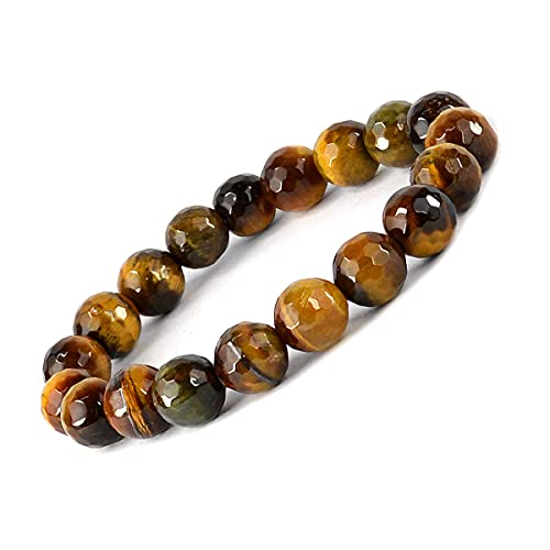 Image of Reiki Crystal Products Certified Natural Crystal Stone Diamond Cut /Faceted 10 mm Beads Bracelet for Men & Women | Reiki Charged Gemstone Jewellery | Multiple Stone Variants Available