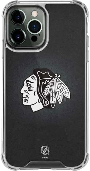 Skinit Clear Phone Case Compatible with iPhone 15 Pro Max - Officially Licensed NHL Chicago Blackhawks Black Background Design