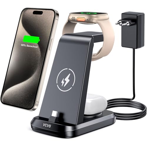 30W Super Schnelle Ladestation für Apple Serie, USB C Ladegerät für iPhone 16/15/Plus/Pro/Max, 3 in 1 Wireless Ladegerät für Apple Watch Ultra 2/Ultra/SE/10/9/8/7/6/5/4/3/2 & AirPods 4/3/2/Pro