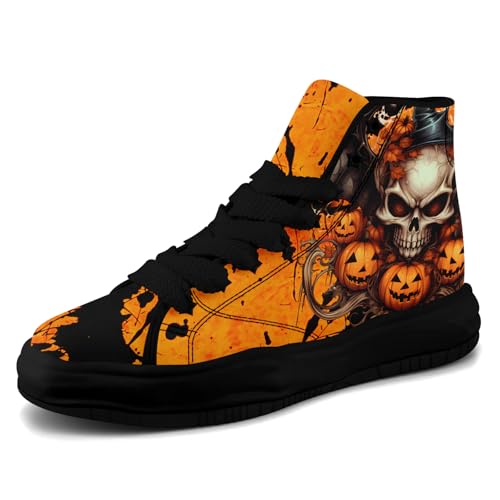High-Top Canvas Platform Sneakers for Casual Walking, Women's Halloween Design Chunky Shoes Elevated Trainers