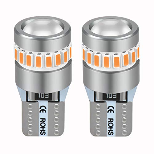 T10 LED アンバー 最新型レンズ集光 無極性 LED バルブ 19個のLEDチップ搭載 360°無死角照射 DC 12V 車用 ルームランプ/ナンバー灯/ポジションランプ …
