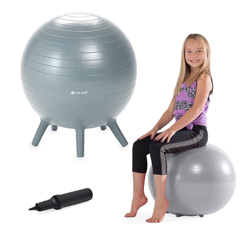 Gaiam Kids Stay-N-Play Childrens Balance Ball - Flexible School Chair Active Classroom Desk Alternative Seating Built-In Stay-Put Soft Stability Legs Includes Air Pump