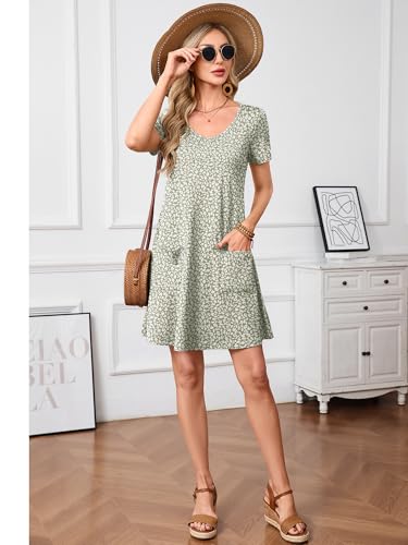 Image of Heymoments Summer Dresses for Women Short Sleeve V Neck Swing Sundress Casual A-Line Flowy Dress with Pockets S-2XL