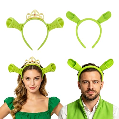 Yvuovtts 2pcs Green Ogre Ears Headband Monster Ears Horns Headwear Alien Ogre Hair Hoop Women Men Cosplay Festival Theme Party Costume Accessories Dress Up Party Favors