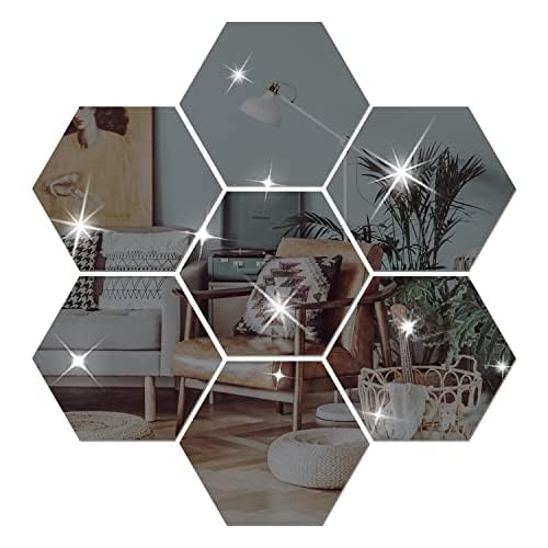 DIY Wall Decals Acrylic Mirror Sticker Set, Hexagon Mirror Wall Stickers for Living Room Bedroom Decor (Black)