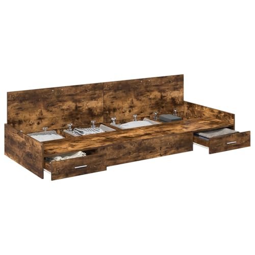 Image of YUOTYRKTEJRSG Cadre de Lit avec Tête de Lit Chêne Fumé 80x200 cm Panneaux de Bois avec Rangement Tiroir Durable Design Moderne pour Petit Salon Chambre à Coucher