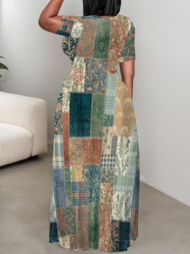Image of PinkPatty Plus Size Dress for Women Casual Crew Neck Short Sleeve Maxi Dress Oversized Summer Beach Dresses with Pockets