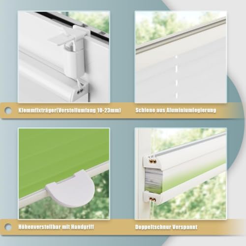 Buseu Plissee Klemmfix ohne Bohren 70x110cm Grün Faltrollo Plisseerollo – Ansicht 4