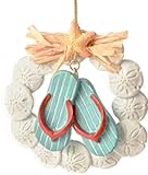 The Bridge Collection Sand Dollars & Flip Flops Resin Wreath Ornament - Coastal Christmas at The Beach Seashell Ornament