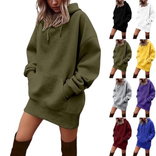 Image of Womens Fall Tops Dressy Casual xs xl 2xl Black White Hoodie Dress 2026 Long Sleeve Fleece Pullover Sweatshirts Oversized Comfy Hoodies with Kangaroo Pocket Lightweight Y2K Streetwear Vacation Holiday