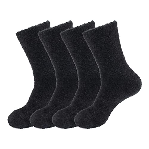 BambooMN Women's Super Soft and Cozy Feather Light Fuzzy Home Socks - Coal Black - 4 Pair Value Pack - Size 4-10