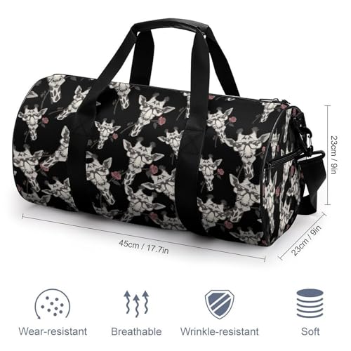 Glasses Giraffe Bite Rose Travel Duffel Bag Gym Bags Sports Tote Shoulder Weekender Handbag for Men Women2