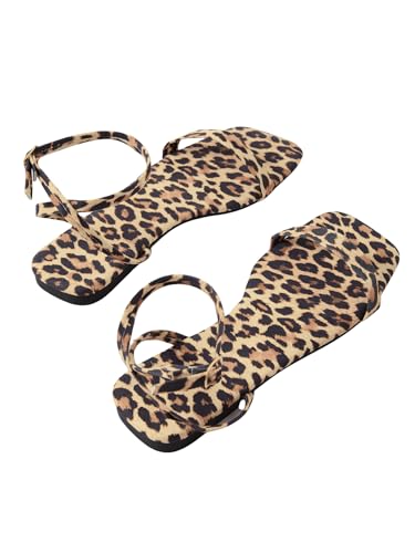 GORGLITTER Women's Cheetah Leopard Print Flat Sandals Ankle Strap Open Toe Dressy Slides Shoes3