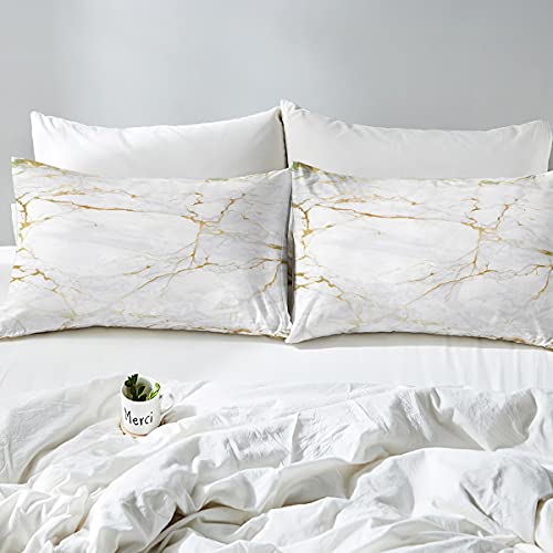 feelingyou White Marble Duvet Cover Set Double Abstract Stone Texture Bedding Set 3pcs for Kids Boys Teens Room Decor White and Gold Marbling Comforter Cover Luxury Quilt Cover with 2 Pillowcases - Image 3