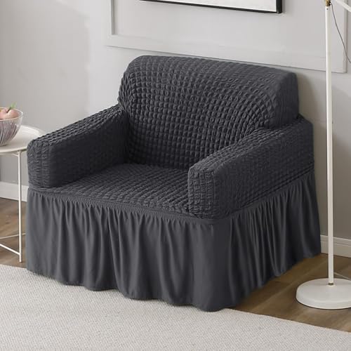 Image of HOKIPO Stretchable Elastic Bubble Frill Cover for Sofa 1 Seater, Anchor Grey (NEW-AR-5255-AGRY)