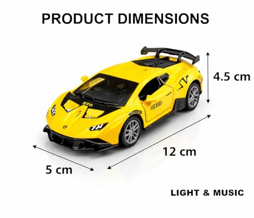 Image of 1:36 Scale Lamborghini Huracan STO Die-Cast Car - Alloy Pull Back Toy Vehicle with Openable Doors, Realistic Detailing Sports Car Model for Kids, Boys & Collectors (Yellow)