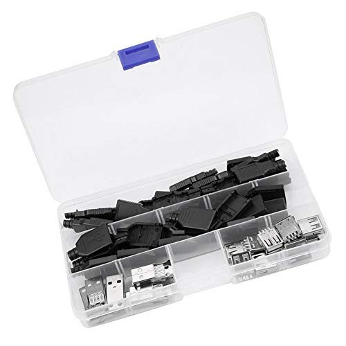 Walfront 20Pcs USB 2.0 Connectors with Shell 10 Pairs Type A Male and 10 Pairs Type A Female 4 Pin Plug Jack Socket for DIY Projects Packed in Box