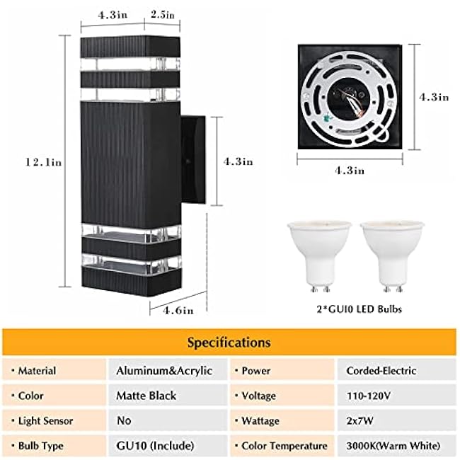 DASTOR 4 Pack Outdoor Wall Lights, Modern Exterior Lighting Fixtures Wall Mount, 2-Layer Black Outdoor Lights for House, Up and Down Lights Outdoor Sconces Wall Lighting for Porch Patio Garage