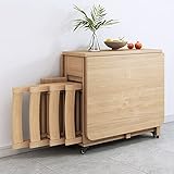 BOBVB Mesa de Comedor Extensible de Madera, Juego de Mesa de Comedor Plegable con 4 sillas, Mesa de Escritorio de Cocina móvil Ajustable con Ruedas, Mesa de Hoja abatible de 1,4 m/55 Pulgadas para