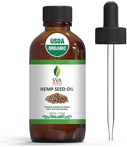 SVA Organics Hemp Seed Organic USDA Cold Pressed Oil 4 Oz Pure Carrier Oil for Skin Cream, Face Serum, Hair Products, Cosmetics, Makeup, Soap, Hair & Body Oil