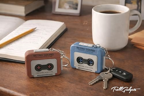 Image of TrollGadgets Retro Sound Voice Recorder Keychain - Mini Cassette Style Voice Message Recorder with Playback, Portable Keychain Audio Recorder Gadget, Fun Retro Recording Device, Pack of 1