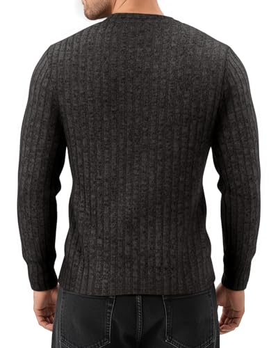 MANGOPOP Men's Long Sleeve Shirt Crew Neck Sweatshirt Ribbed Knit Fall Undershirt Tops 20253