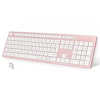 LeadsaiL Pink Wireless Keyboard, UK Layouty Full-Sized Ergonomic Computer Keyboard, 2.4GHz Wireless and Noiseless Typing,12 FN Shortcuts for Windows Laptop Computer