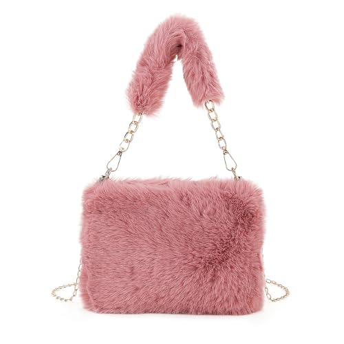 Frauen Kunstfell Tote Bag Elegant Damen Fellimitat Schultertasche Plüsch Kunstpelz Umhängetasche Winter Flauschige Handtasche Furry Purse Tragetasche Arbeitstasche für Arbeit Mädchen Schule Rosa