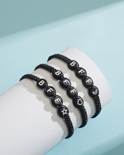 Image of Braided Rope Bracelet Adjustable Jewelry for Family Sisters Mom Grandma BFF | Adjustable black woven rope bracelets with personalized letter engraving.gifts for family, sisters, grandma & best friends