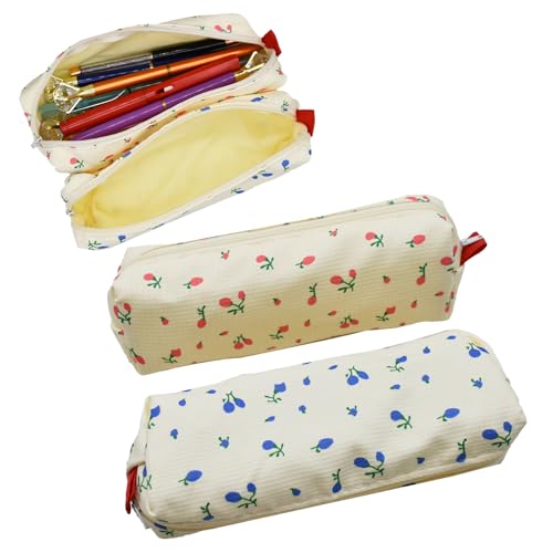 Image of Lopenel 2 PCS Cute Pencil Case Floral Pencil Pouch Bag Floral Pen Holder Storage Cosmetic Makeup Bag for Women At Home (2 Soft Cotton)