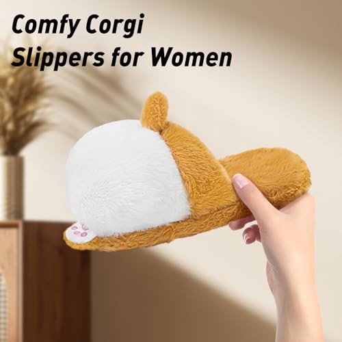 Lethargic Corgi Slippers for Women, Cute Animal Plush Shoes, Novelty Dog Slippers, Fuzzy Warm Bedroom Slippers, Funny Cartoon Gifs3