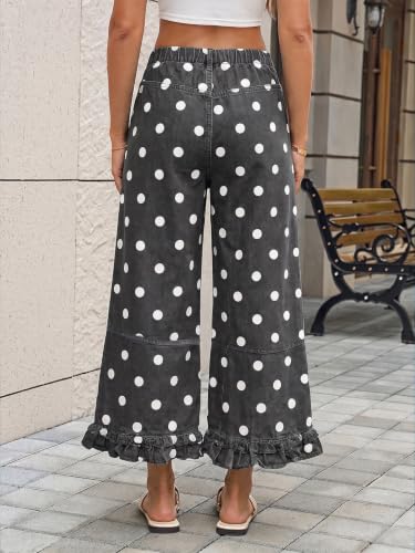 Cicy Bell Womens Ruffle Wide Leg Jeans Cropped Elastic Baggy Denim Pants — view 4