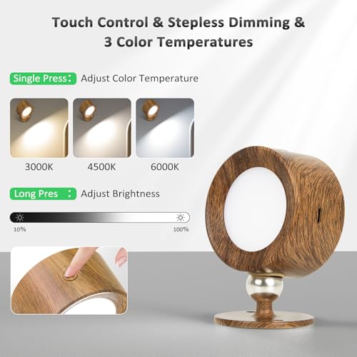 Image of Racokky LED Wall Lights 3 Pcs with Remote, Wall Sconces Lighting 3000mAh Rechargeable Battery Operated, 3 Color Temperatures & Dimmable Magnetic 360 Rotation Cordless Lamp for Bedroom Hallway