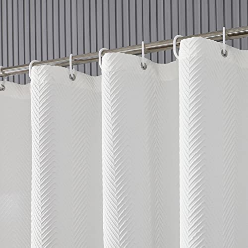 Muuyi Shower Curtain, White Shower Curtains For Bathroom, 3D Embossing Washable Waterproof Cloth Fabric Shower Curtain Set With 12 Hooks, 72 X 72 Inches #TOP1