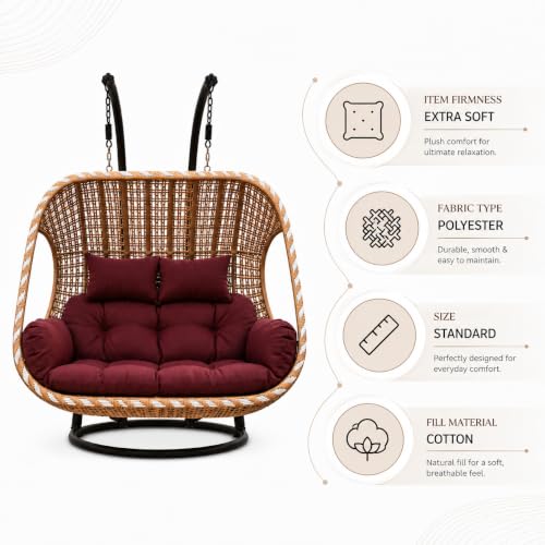 Image of Double Seater Swing Chair Cushion Replacement Pad for Hanging Egg Swing Outdoor Patio Garden Balcony Seat Cushion Brown Fabric Seating Pad Home Furniture Accessory